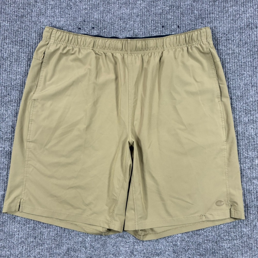 Champion Mens Performance Athletic Shorts Size 2XL Khaki Elastic Waist Pockets